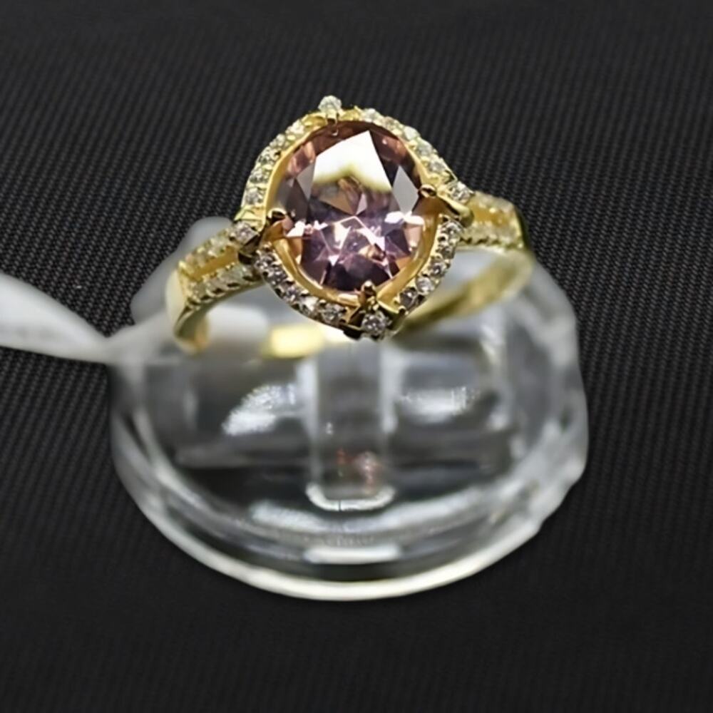 Pigeon Egg Morganite Ring 925 Sterling Silver Synthetic 18k Yellow Gold/Pink 7